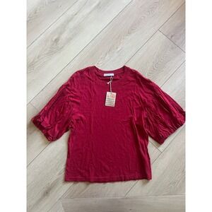 Stateside Puff Sleeve Tee Top Burgundy XS Extra Small